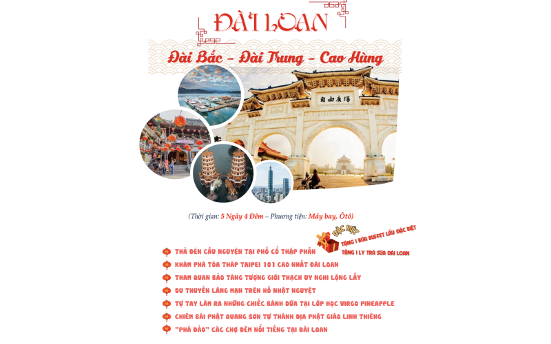 ĐÀI LOAN 5 NGÀY 4 ĐÊM BAY SÁNG